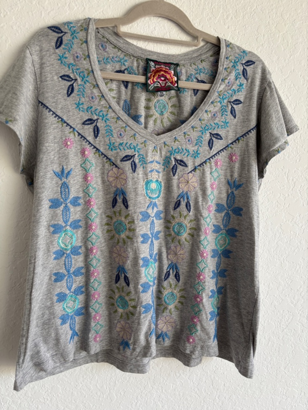 Johnny Was Oriel Embroidered Cotton Flutter Sleeve Top – PXL Petite XL Like New - Picture 8 of 16